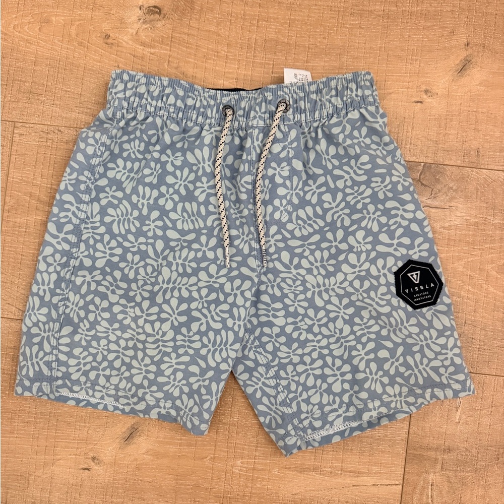 VISSLA Blue Floral-Pattern Swim Trunks